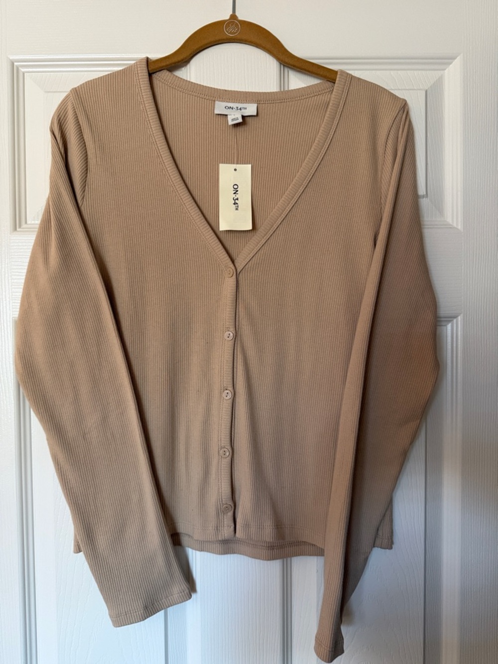 ON 3rd Women's Ribbed Button-Down Top in Taupe